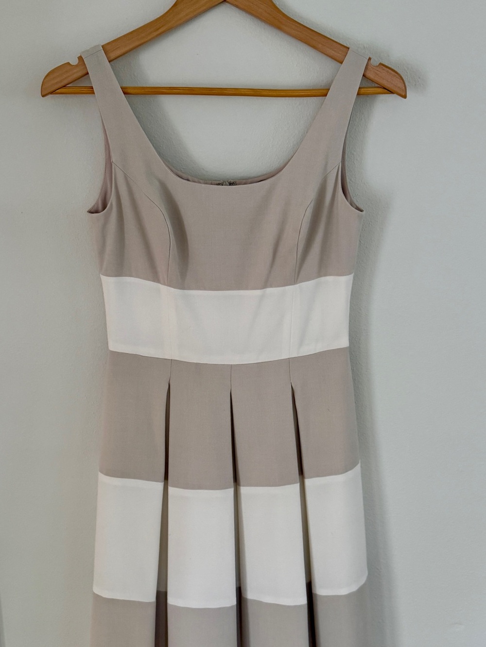 Ralph Lauren Sleeveless Beige and White Panel Fit-and-Flare Dress